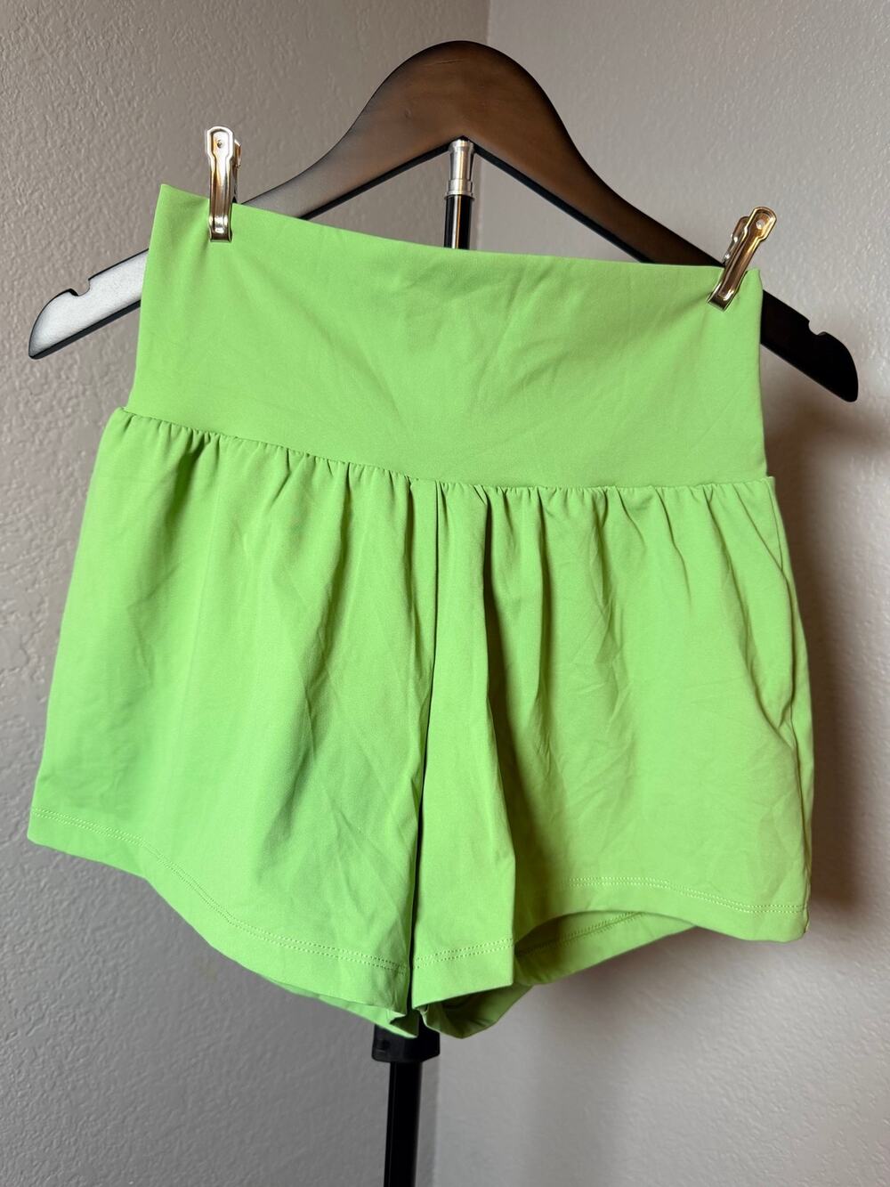 Halara Double Layer Athletic Shorts Neon Green Size Medium Built-In Liner